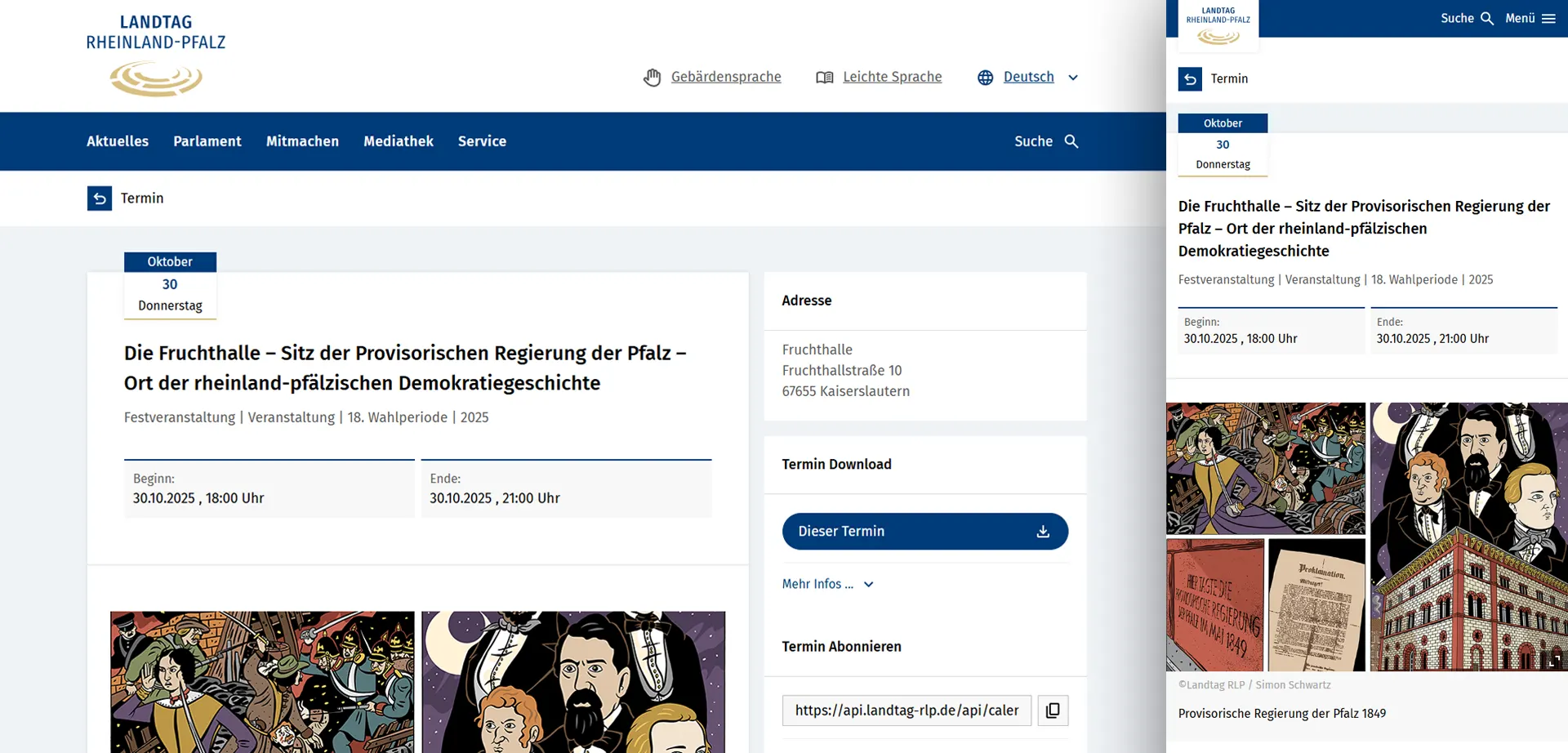 Termin des Landtag Rheinland-Pfalz im Responsive Design